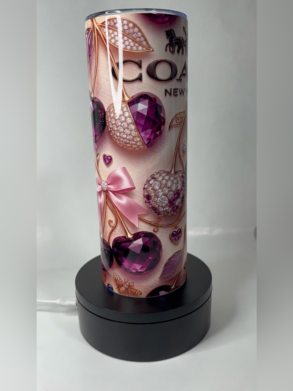 Tumbler 20 oz Coach Pink and Purple Cherry Accent Lantern